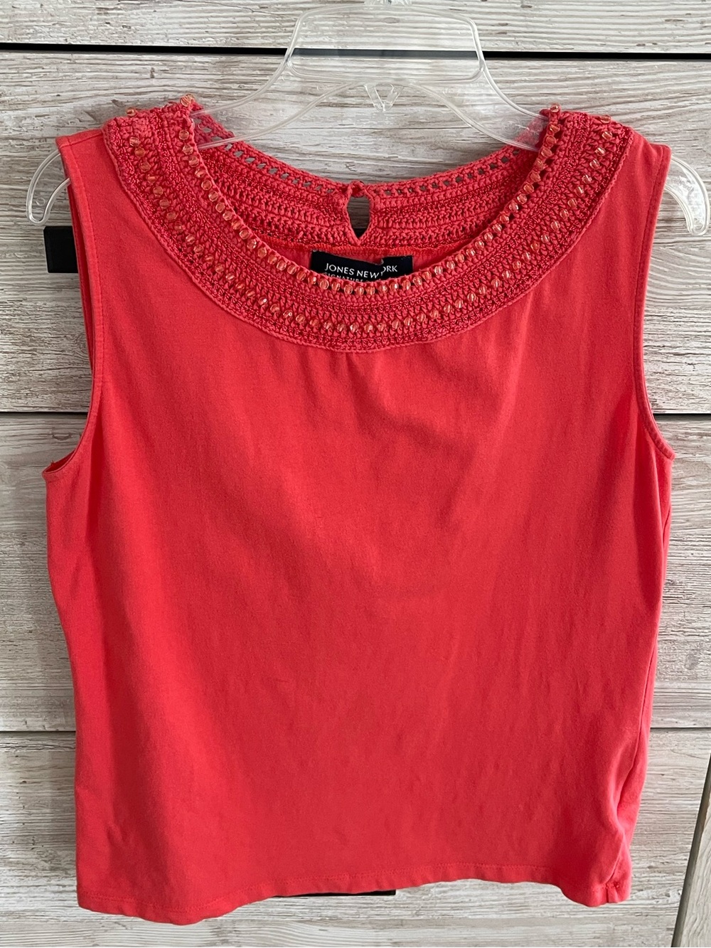 Jones New York Coral Crochet-Trim Sleeveless Tank grandma core petite medium